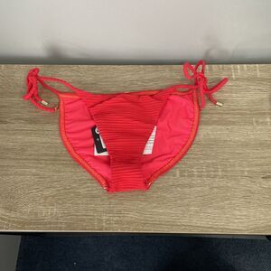 Vix by Paula Hermanny Swim Sexy Bikini Bottom Bright Coral Gold Ribbed Size S